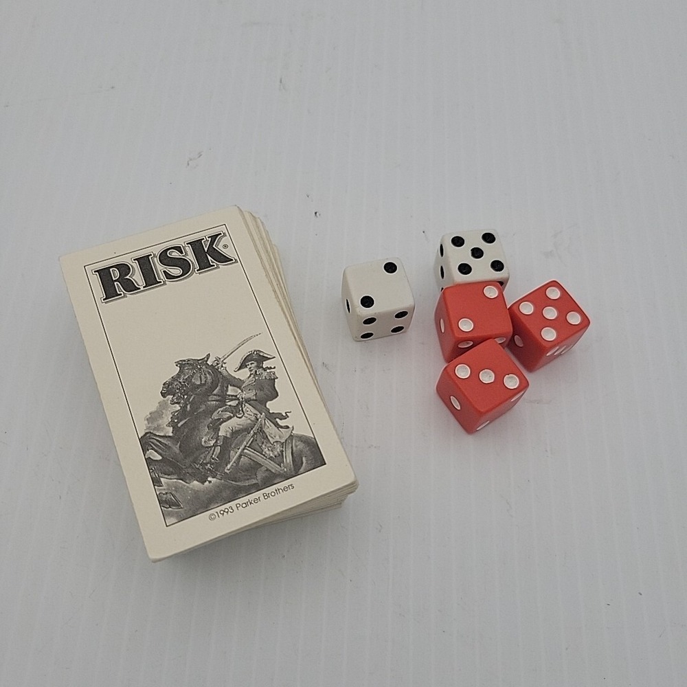Risk World Conquest Replacement Parts 56 Cards & Dice VTG 1993 Parker Brothers